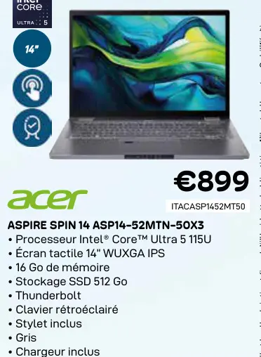 Offre: Acer Aspire Spin 14 ASP14-52MTN-50X3