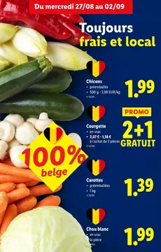 Offre: Chicons, courgette, carottes ou chou blanc