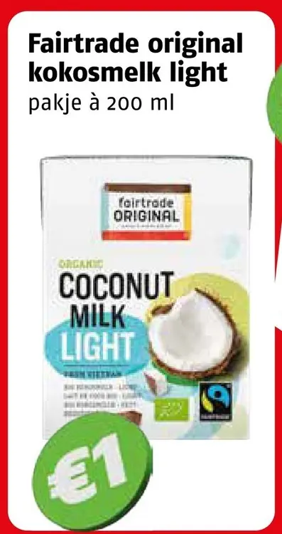 Aanbieding: Fairtrade original kokosmelk light