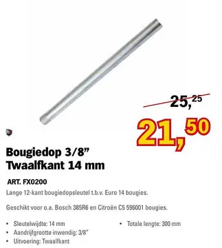 Aanbieding: Bougiedop 3/8" Twaalfkant 14 mm