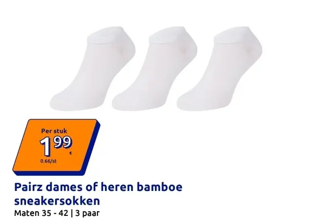 Aanbieding: Pairz dames of heren bamboe sneakersokken