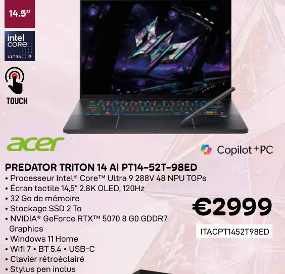 Offre: Predator triton 14 ai pt14-52t-98ed