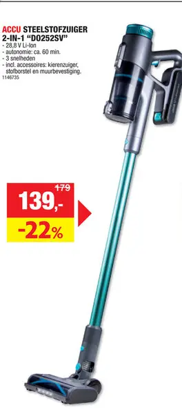Promotie: DOMO DO252SV BLDC 2-in-1 draadloze steelstofzuiger zonder zak 28,8V