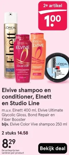 Aanbieding: Elvive shampoo en conditioner, Elnett en Studio Line