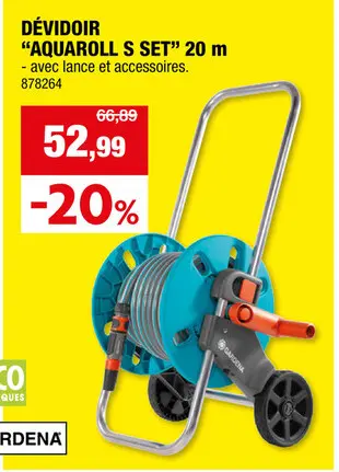 Offre: Gardena AquaRoll S dévidoir sur roues avec tuyau d'arrosage 20m
