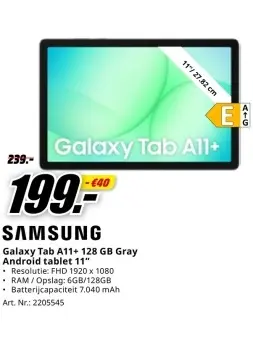 Promotie: Galaxy Tab A11+ 128 GB Gray Android tablet 11