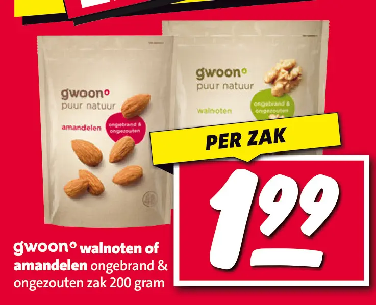 Aanbieding: walnoten of amandelen ongebrand & ongezouten