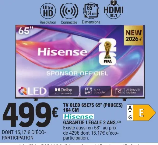 Offre: Tv qled 65e7s 65" (pouces) 164 cm