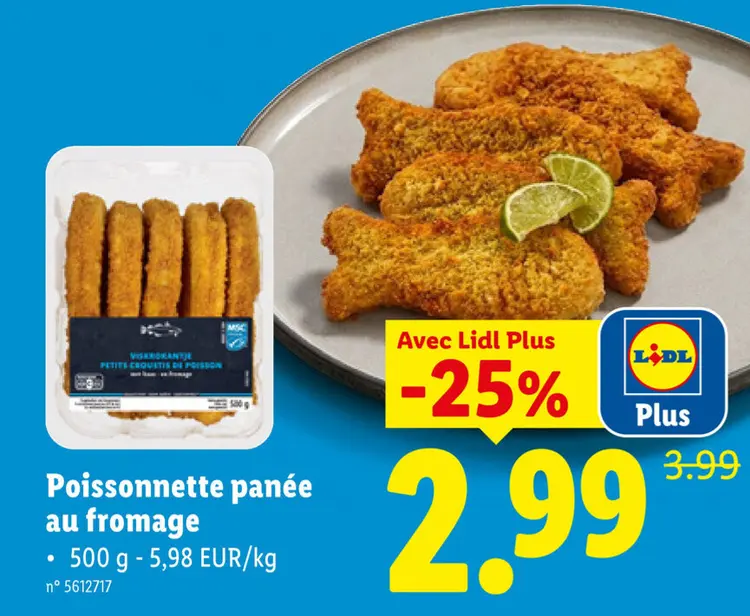 Offre: Poissonnette panée au fromage