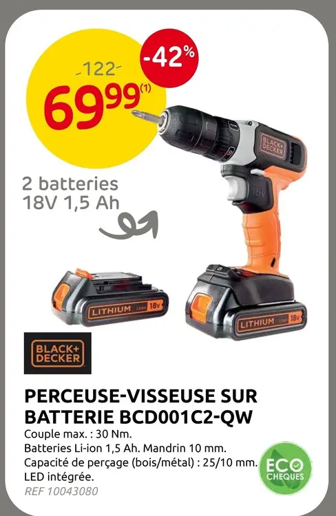 Offre: Perceuse-visseuse sur batterie bcd001c2-qw