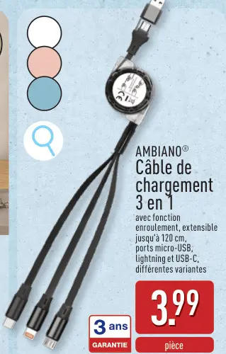 Offre: Câble de chargement 3 en 1