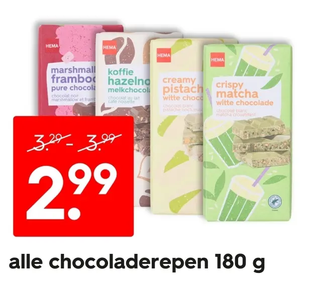 Aanbieding: Alle chocoladerepen 180 g