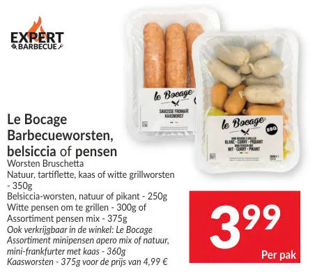 Promotie: Le Bocage Barbecueworsten, belsiccia of pense