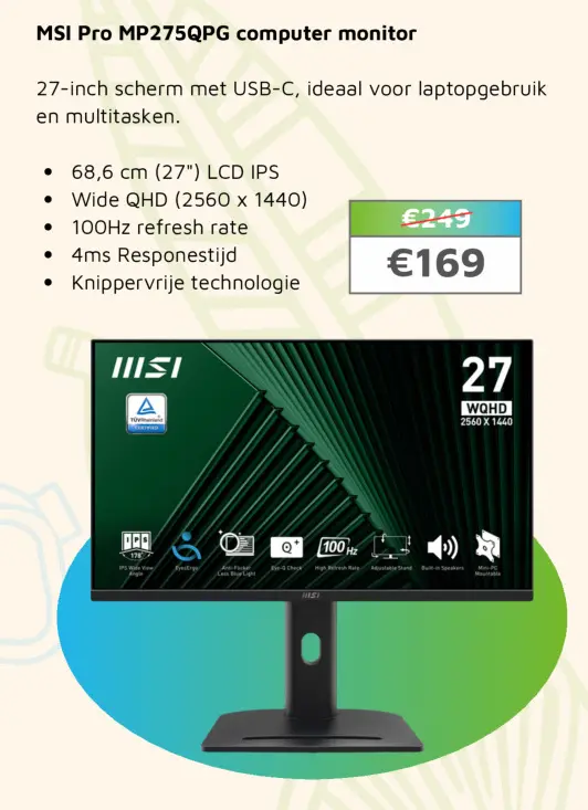 Aanbieding: MSI Pro MP275QPG computer monitor