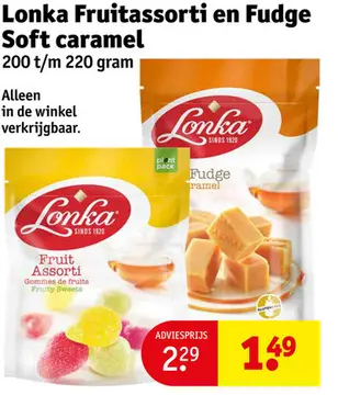 Aanbieding: Lonka Fruitassorti en Fudge Soft caramel