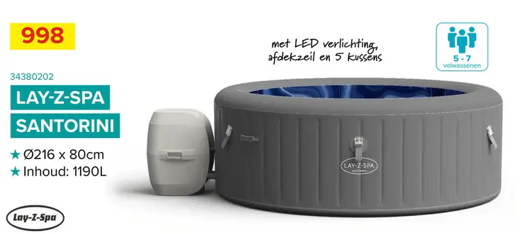Promotie: Bestway Lay-Z-Spa Santorini Smart HydroJet Pro - Ø216x80cm - 180 AirJets en 10 HydroJets