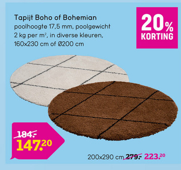 Aanbieding: Tapijt Bohemian - crème/grijs - Ø200 cm