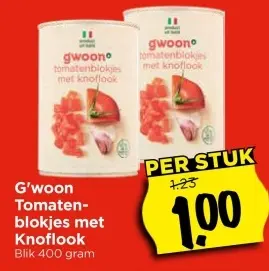 Aanbieding: G'woon Tomatenblokjes met Knoflook