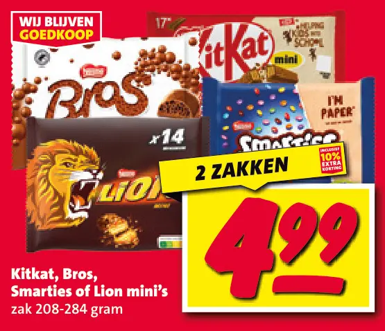 Aanbieding: Kitkat, Bros, Smarties of Lion mini's