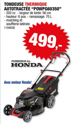 Offre: Powerplus POWPG60350 tondeuse thermique autotractée 202cc 56cm