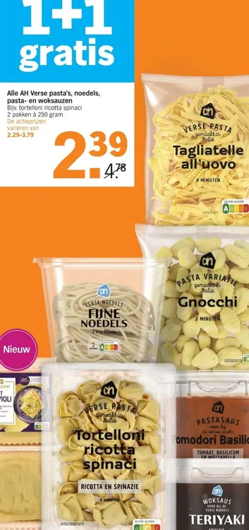 Aanbieding: AH Verse pasta's, noedels, pasta- en woksauzen