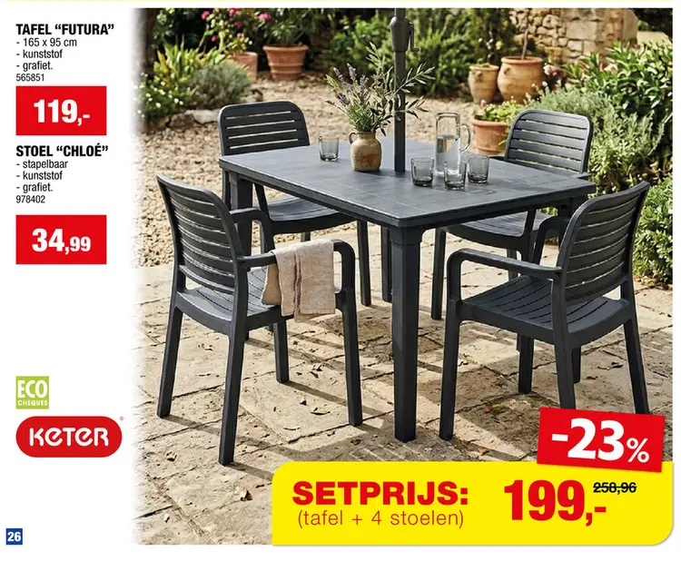 Promotie: Futura tuintafel 165x95 cm grafiet