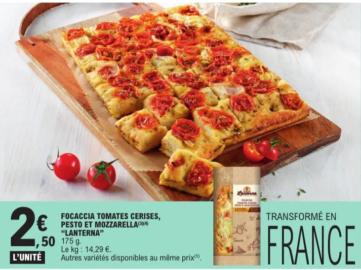 Offre: Focaccia tomates cerises, pesto et mozzarella