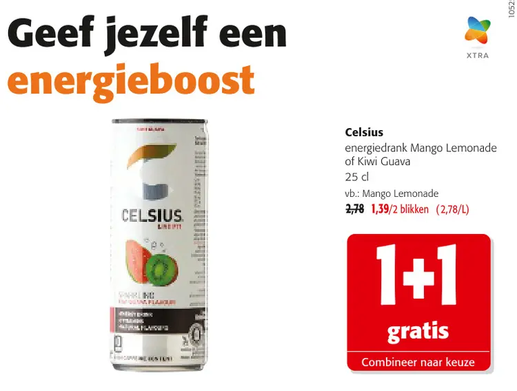 Promotie: Celsius energiedrank Mango Lemonade of Kiwi Guava