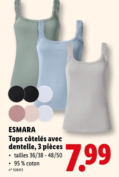 Offre: Tops côtelés avec dentelle