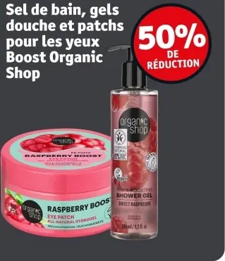Offre: Sel de bain, gels douche et patchs pour les yeux Boost Organix Shop