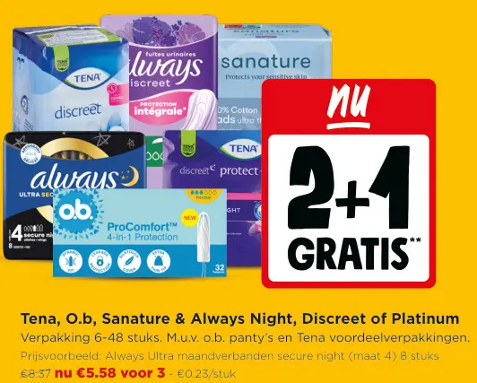 Promotie: Tena, O.b, Sanature & Always Night, Discreet of Platinum