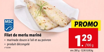 Offre: Filet de merlu mariné marinade douce à l'ail et au poivron