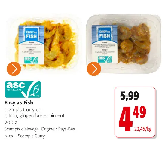 Offre: scampis Curry ou Citron, gingembre et piment