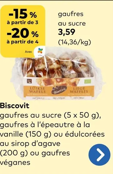Offre: Gaufres au sucre, à l'épeautre à la vanille ou édulcorées au sirop d'agave ou gaufres véganes