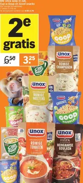 Aanbieding: Unox soep in zak, Cup-a-Soup en Good snacks
