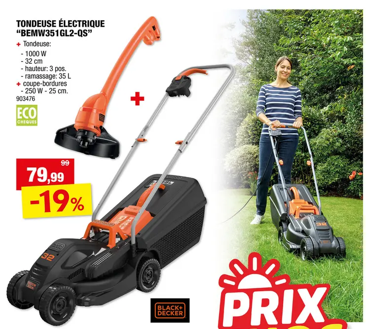 Offre: BEMW351GL2-QS tondeuse électrique 1000W 32cm + coupe-bordures 250W 23cm