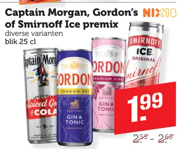 Aanbieding: Captain Morgan, Gordon's of Smirnoff Ice premix