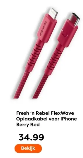 Aanbieding: FlexWave Oplaadkabel voor iPhone Berry Red