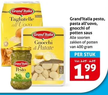 Aanbieding: Grand'Italia pesto, pasta all'uovo, gnocchi of potten saus