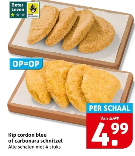 Aanbieding: Kip cordon bleu of carbonara schnitzel