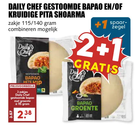 Aanbieding: Gestoomde bapao en/of kruidige pita shoarma