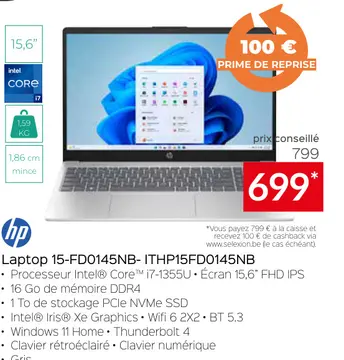 Offre: Laptop 15-FD0145NB-ITHP15FD0145NB