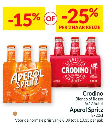 Aanbieding: Crodino Biondo of Rosso of Aperol Spritz
