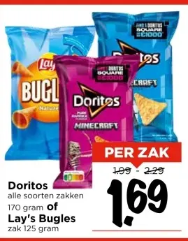 Aanbieding: Doritos alle soorten zakken of Lay's Bugles
