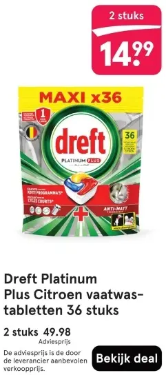 Aanbieding: Platinum Plus Citroen vaatwastabletten 36 stuks
