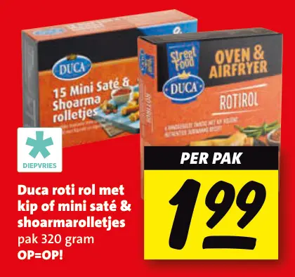 Aanbieding: Duca roti rol met kip of mini saté & shoarmarolletjes