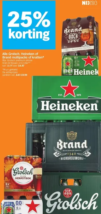Aanbieding: Alle Grolsch, Heineken of Brand multipacks of kratten