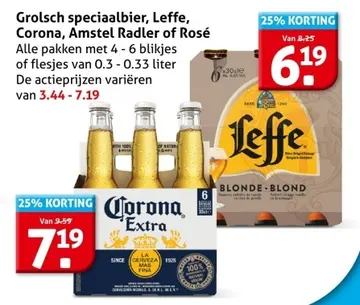 Aanbieding: Grolsch speciaalbier, Leffe, Corona, Amstel Radler of Rosé