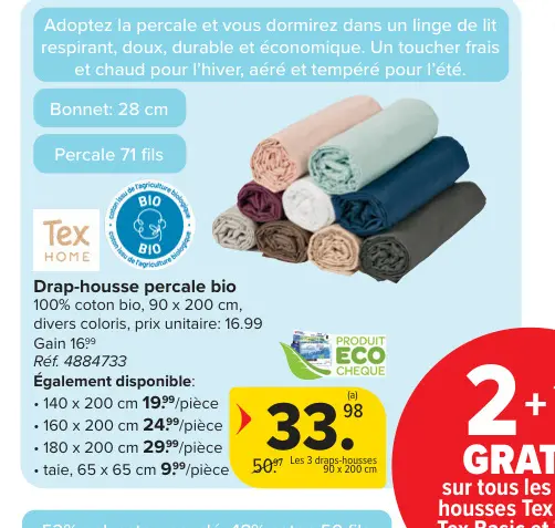 Offre: Drap-housse percale bio