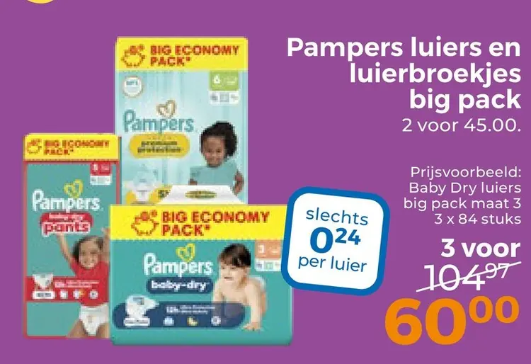 Aanbieding: Pampers luiers en luierbroekjes big pack